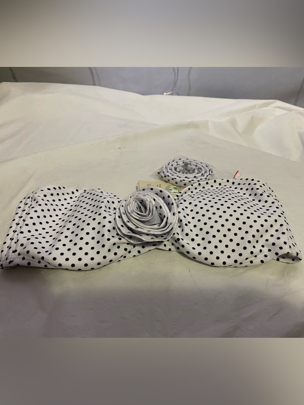 Polka Dot Floral Accent Bandeau Top - White/Black
